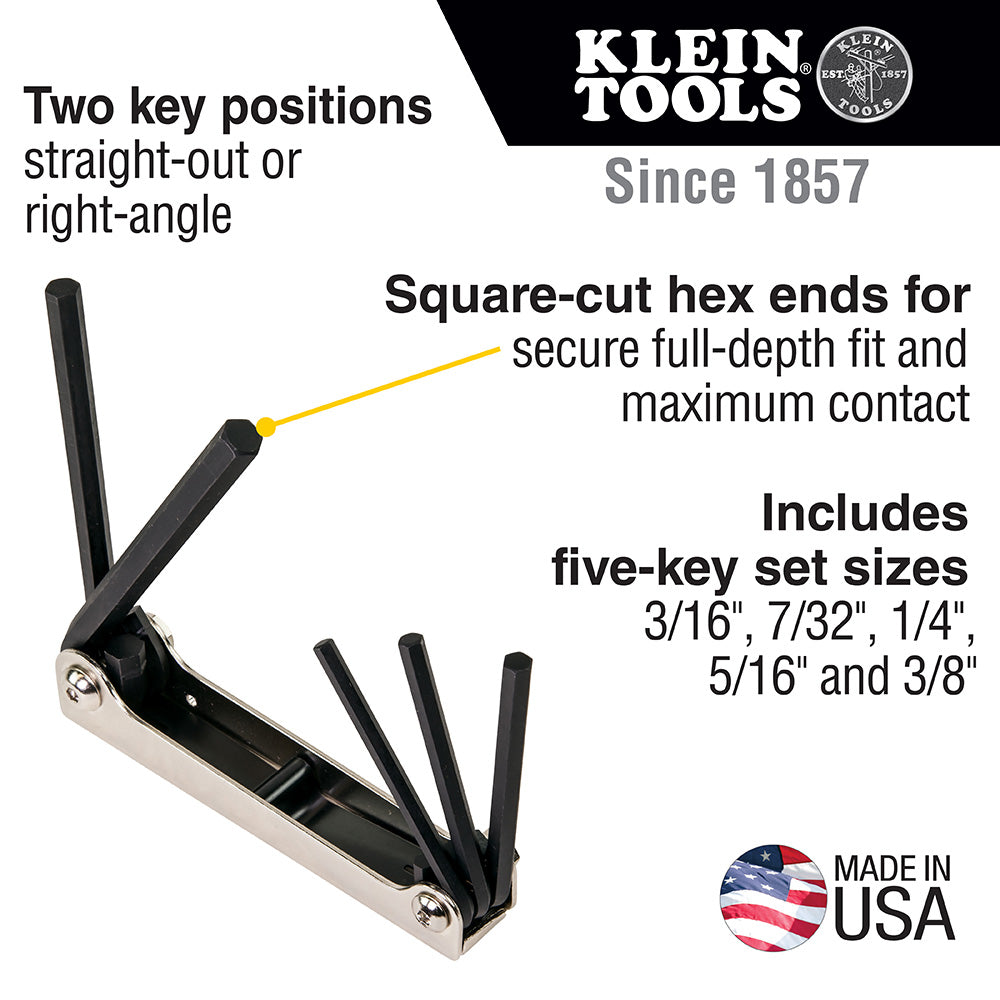Klein Tools 70579 Folding Hex Key Set, 5-Inch, SAE, 5-Piece - Edmondson Supply