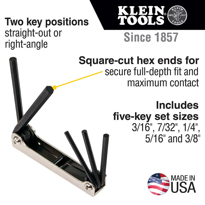 Klein Tools 70579 Folding Hex Key Set, 5-Key, SAE Sizes