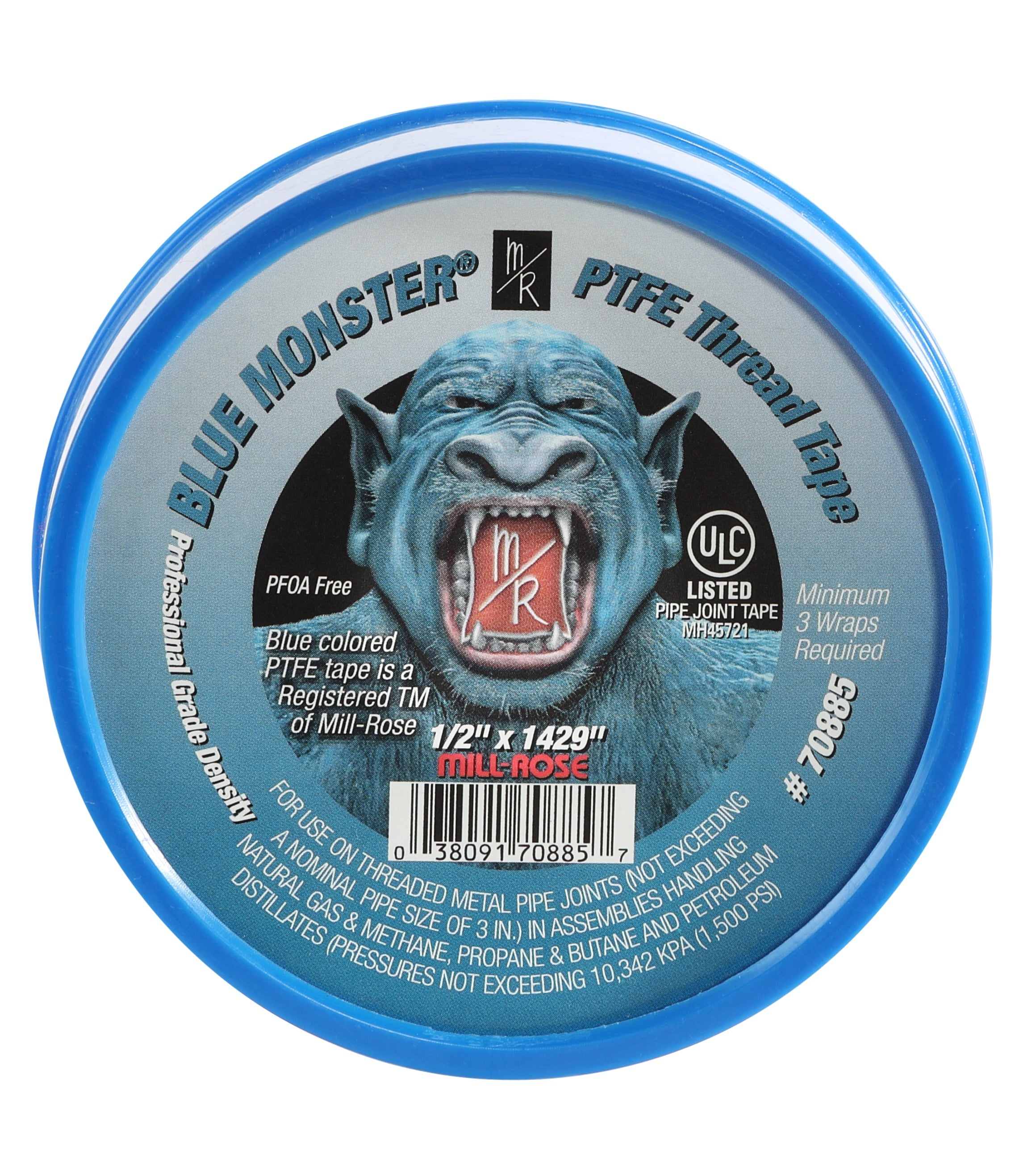 Blue Monster 70885 PFTE Pipe Thread Sealing Tape, 1/2" x 1429" - Edmondson Supply