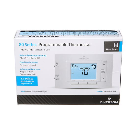 Emerson White-Rodgers 1F83H-21PR 80 Series Programmable Thermostat, 2 Heat - 1 Cool - Edmondson Supply