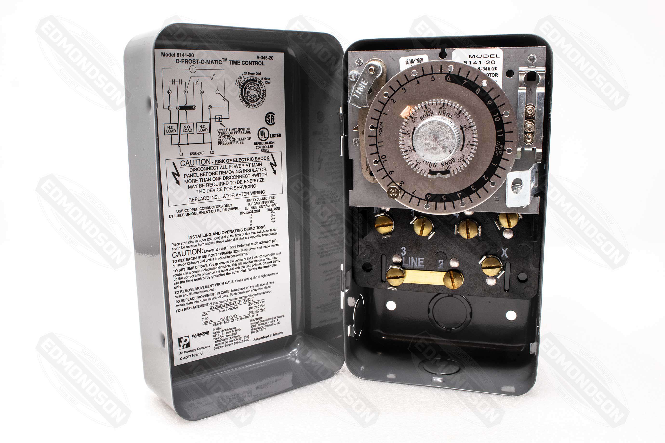 Paragon 8141-20 Defrost Commercial Timer Control, Time/Temperature/Pressure, 208-240V AC, 60 Hz - Edmondson Supply