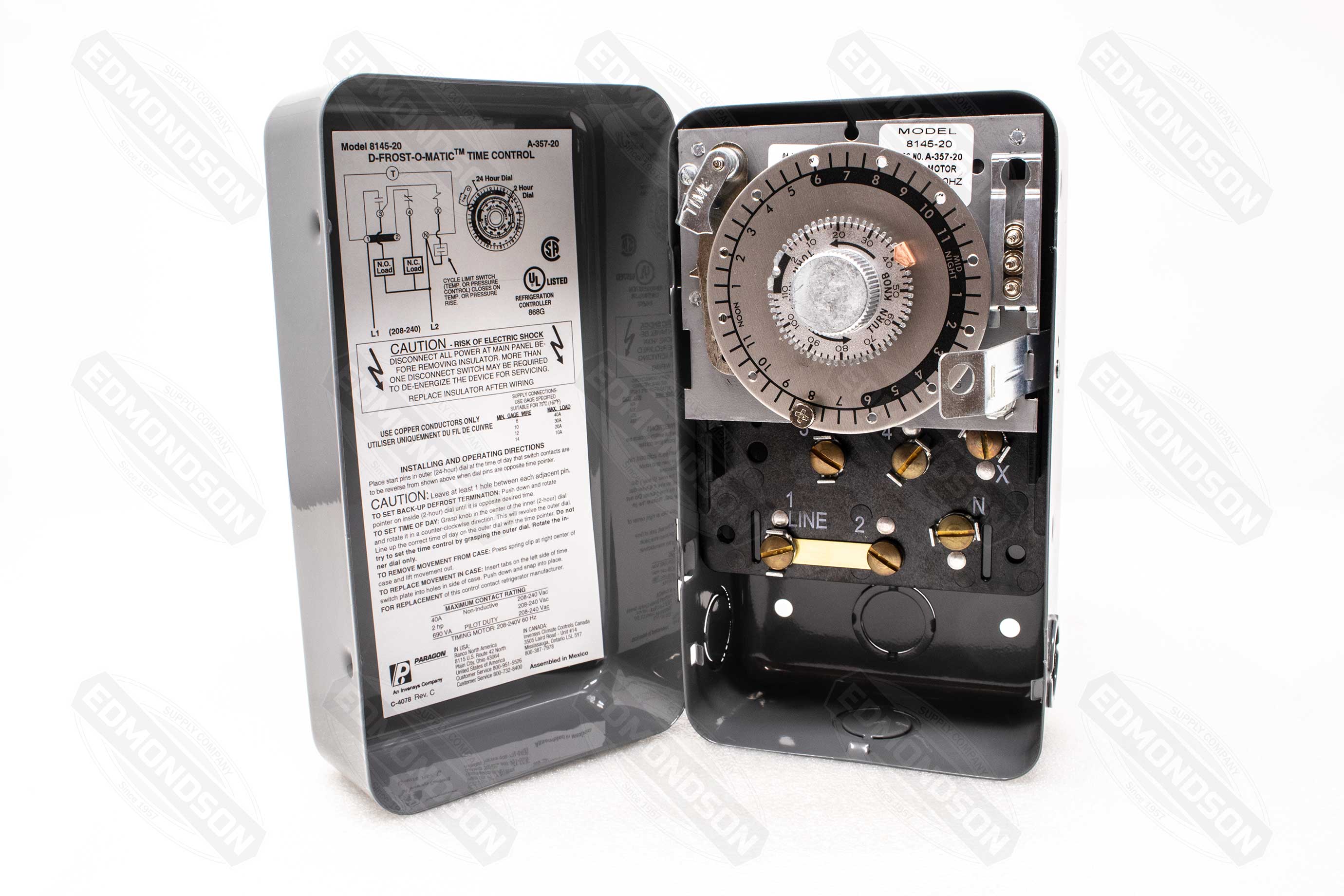 Paragon 8145-20 Defrost Commercial Timer Control, Time/Temperature/Pressure, 208-240V AC, 60 Hz - Edmondson Supply