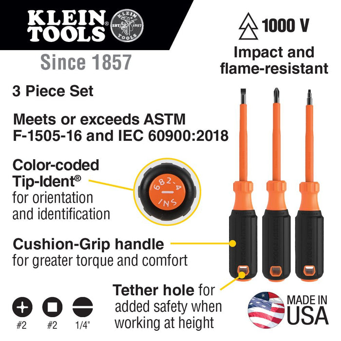 Klein Tools 85073INS Screwdriver Set, 1000V Insulated, 3-Piece - Edmondson Supply
