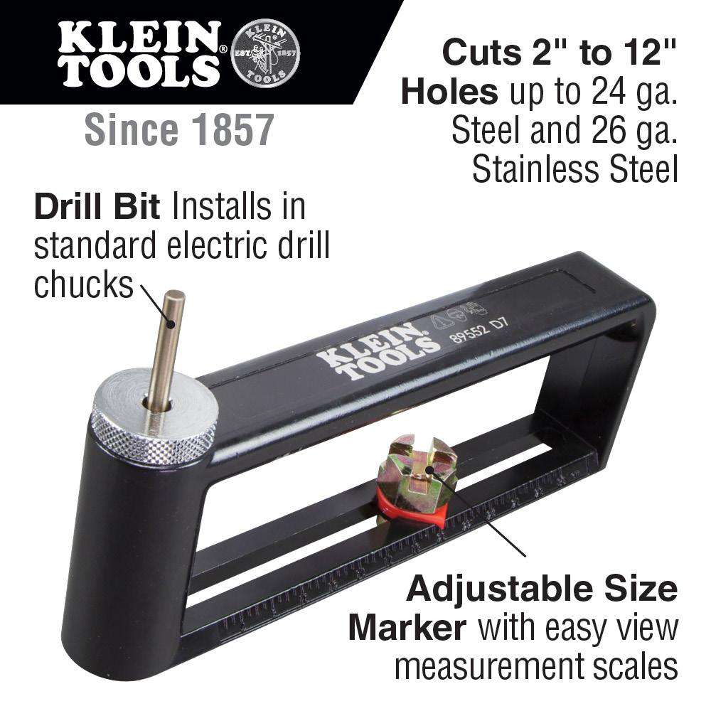 Klein Tools 89552 Hole Cutter for Duct and Sheet Metal, 2 to 12-Inch - Edmondson Supply