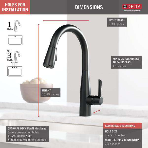 Delta Faucet 9113-BL-DST Essa Single Handle Pull-Down Kitchen Faucet - Edmondson Supply