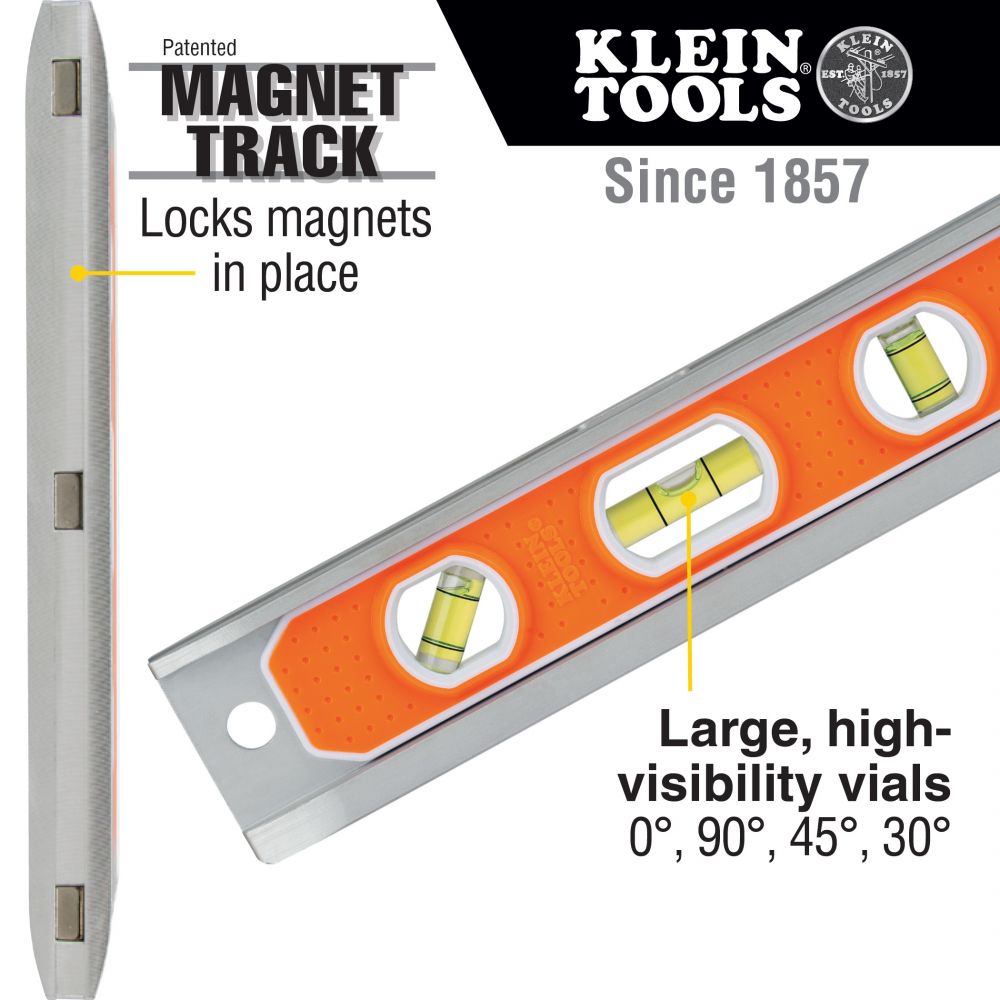 Klein Tools 935R Aluminum Torpedo Level Rare Earth Magnet, 9-Inch - Edmondson Supply