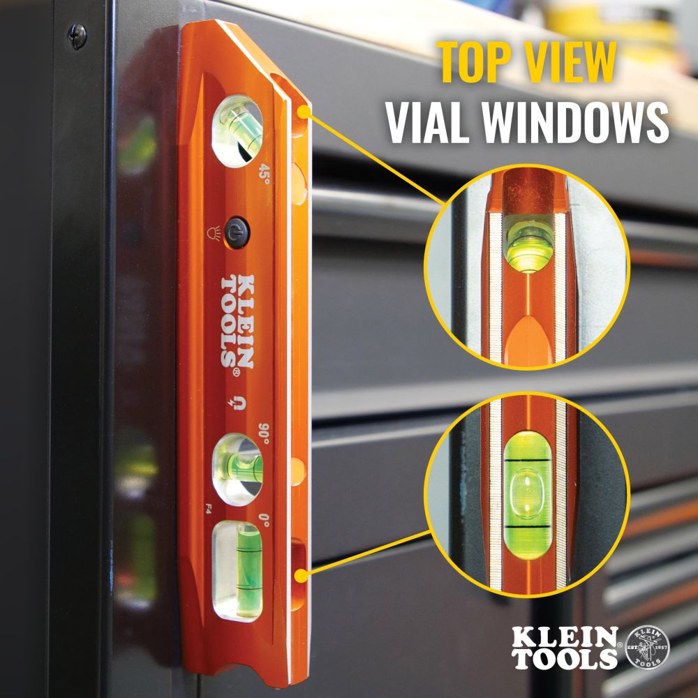 Klein Tools 935RBLT Lighted Torpedo Billet Level, Rare-Earth Magnet - Edmonson Supply