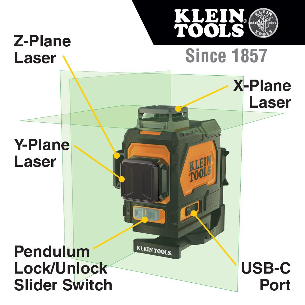 Klein Tools 93PLL Rechargeable Self-Leveling Green Planar Laser Level - Edmondson Supply