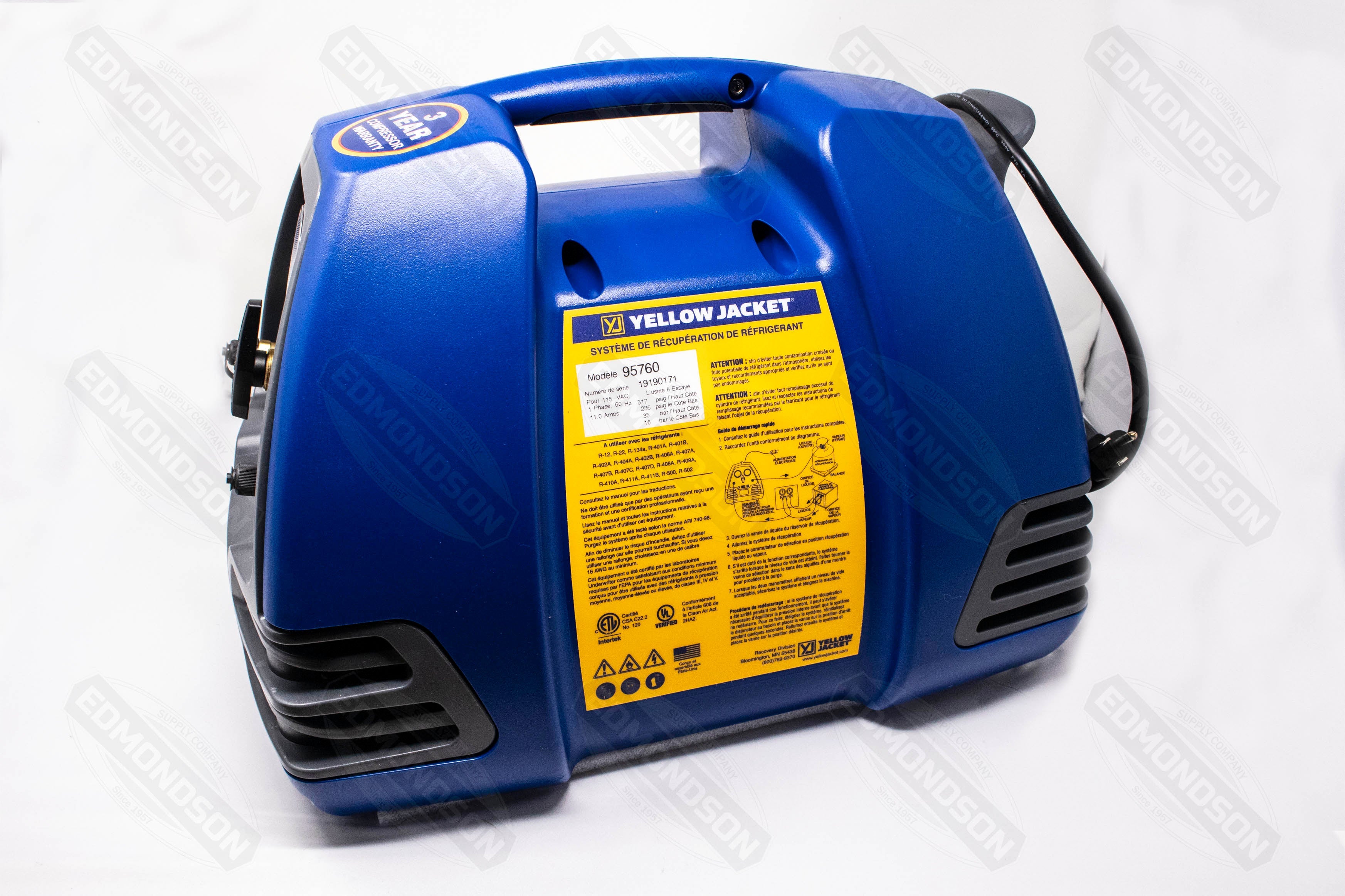 Yellow Jacket 95760 RecoverXLT Refrigerant Recovery System, 115V/60 Hz - Edmondson Supply