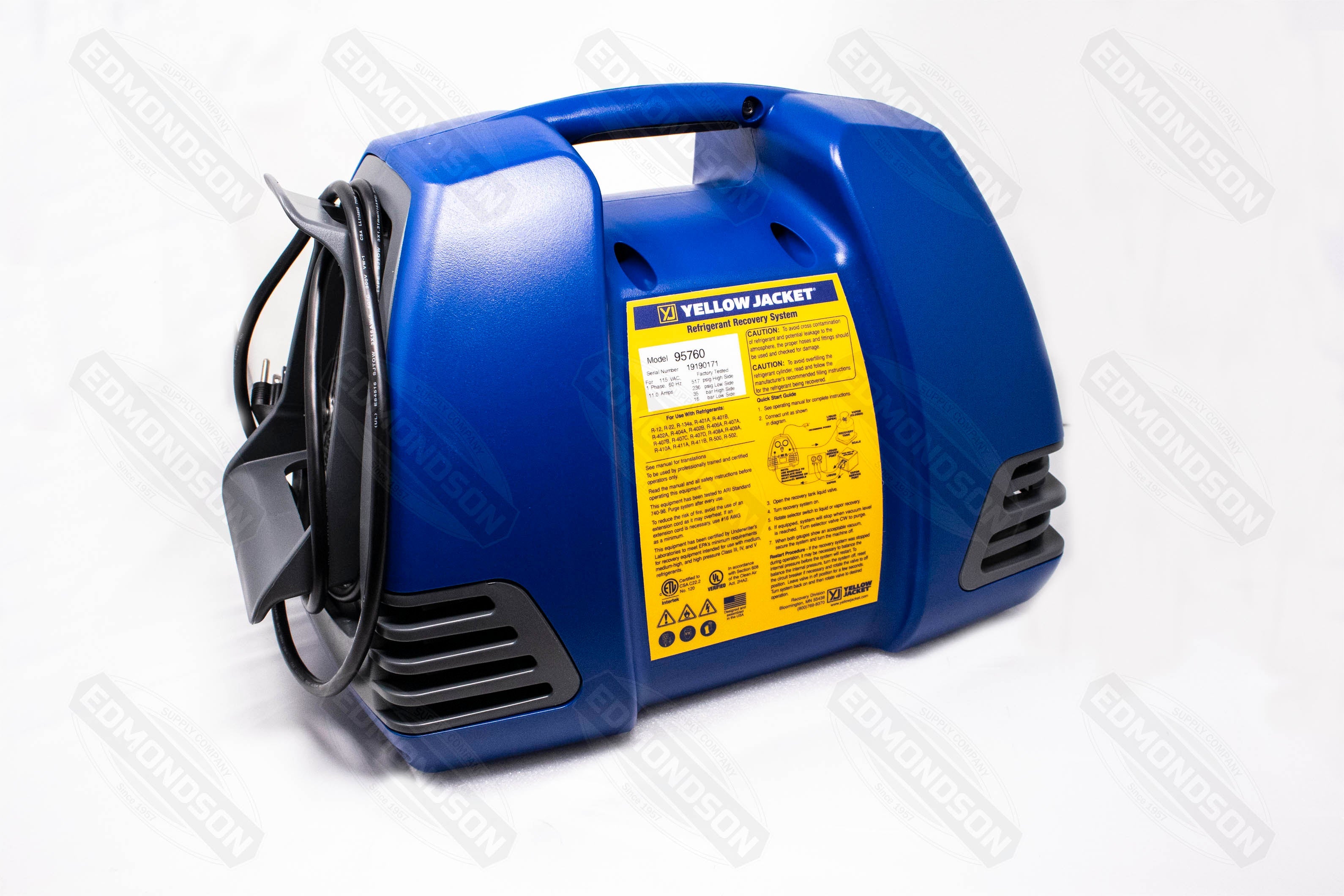 Yellow Jacket 95760 RecoverXLT Refrigerant Recovery System, 115V/60 Hz - Edmondson Supply