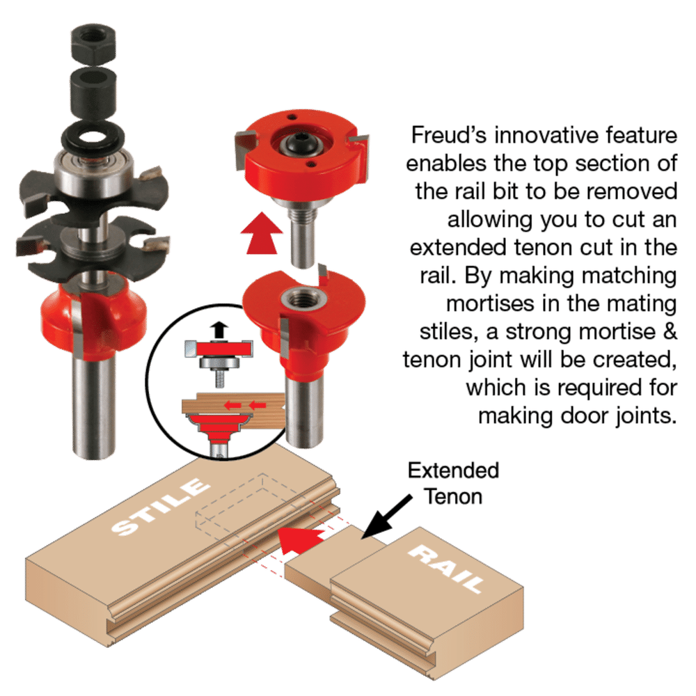 Freud 99-760 1-11/16" Premier Adjustable Rail & Stile Bit - Round Over - Edmondson Supply