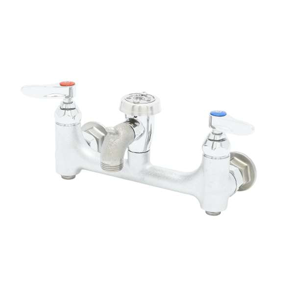 T&S Brass B-0674-BSTR Service Sink Faucet, Wall Mount, 8" Centers, Vac. Breaker, Built-In Stops, Rough Chrome - Edmondson Supply