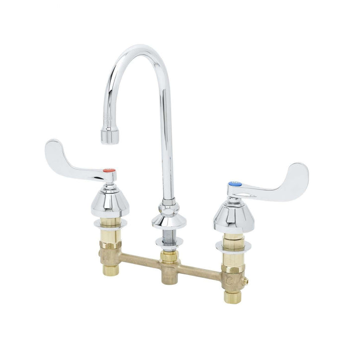 T&S Brass B-2866-05 Medical Lavatory Faucet, 8" Centers, Swivel/Rigid Gooseneck, 4" Wrist Action Handles - Edmondson Supply
