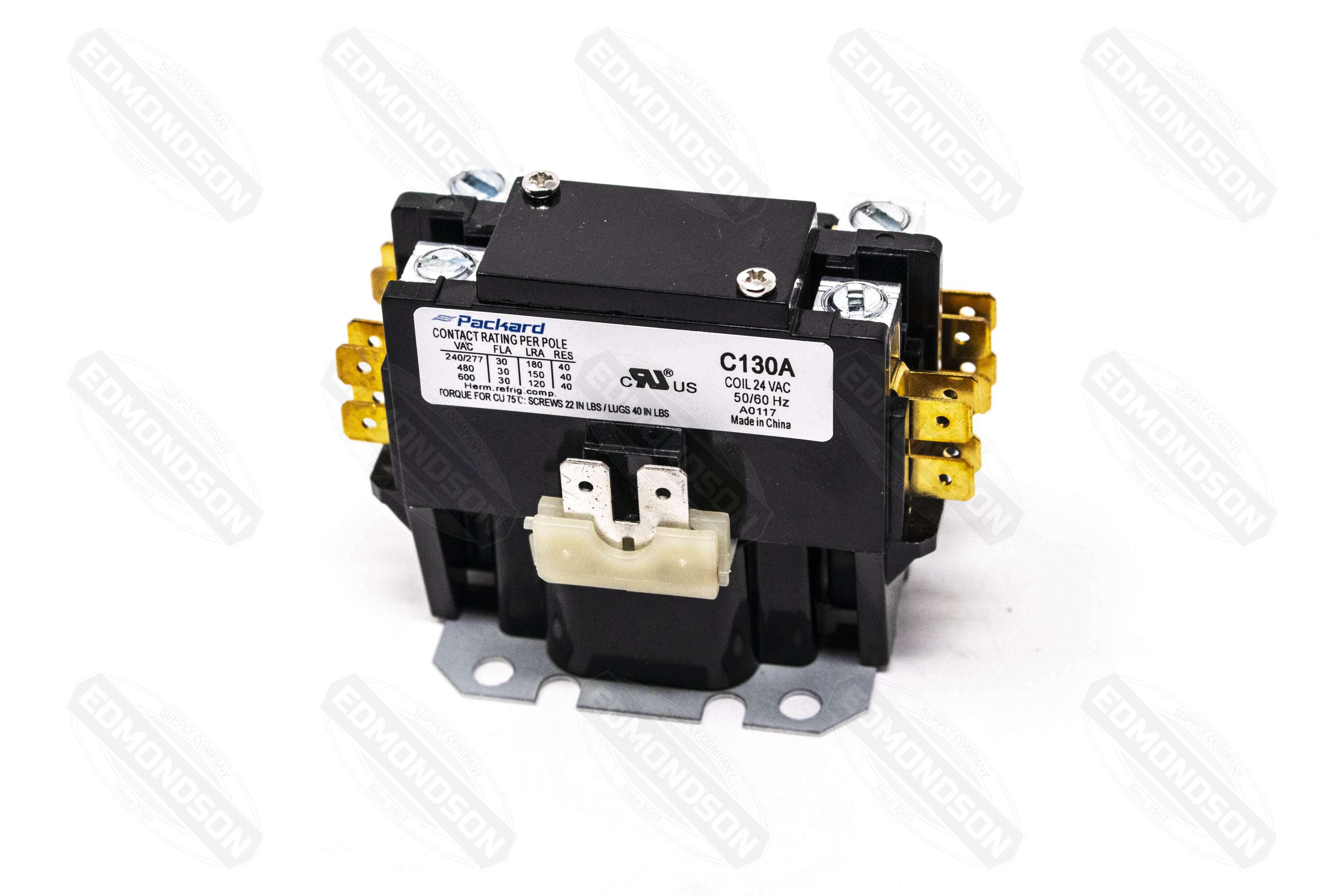 Packard C130A Contactor 1 Pole 30 Amps 24 Coil Voltage - Edmondson Supply