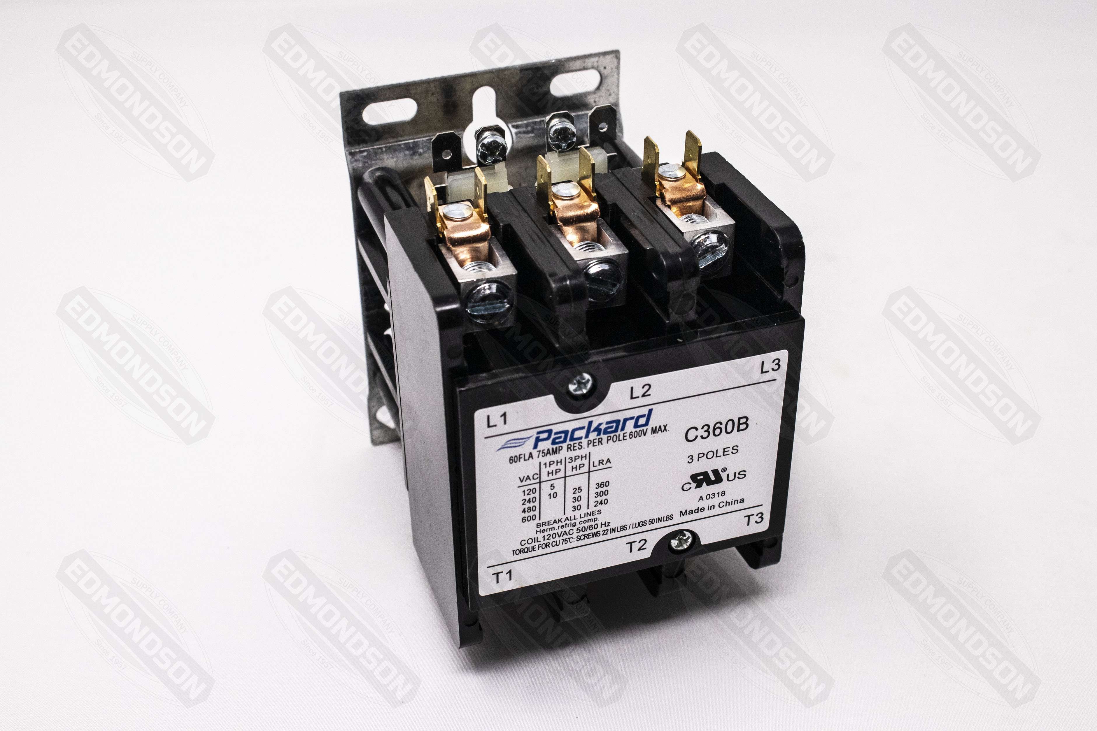 Packard C360B Contactor 3 Pole 60 Amps 120 Coil Voltage - Edmondson Supply