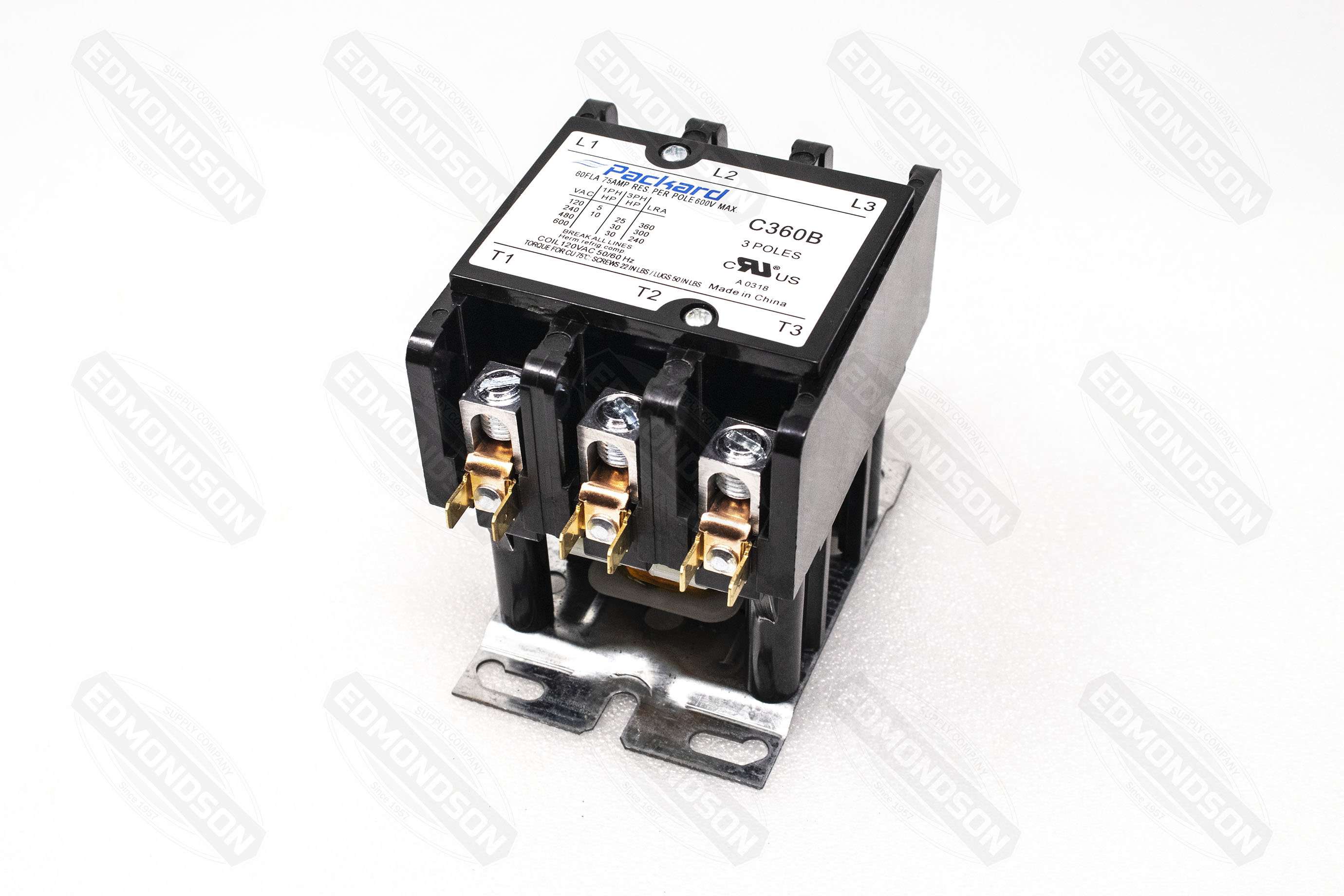 Packard C360B Contactor 3 Pole 60 Amps 120 Coil Voltage - Edmondson Supply