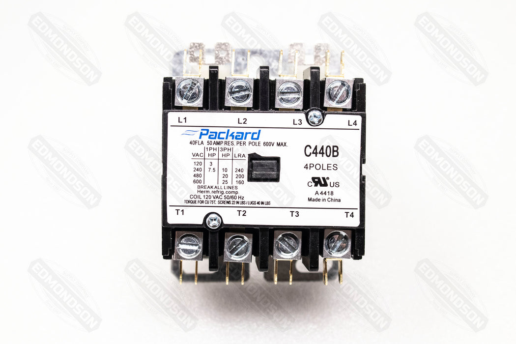 Packard C440B Contactor 4 Pole 40 AMPS 120 Coil Voltage - Edmondson Supply