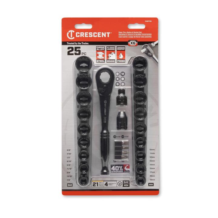 Crescent Tools CX6PT25 25 Pc. 3/8" Drive Pass-Thru™ X6™ Standard Spline Mechanics Tool Set - Edmondson Supply