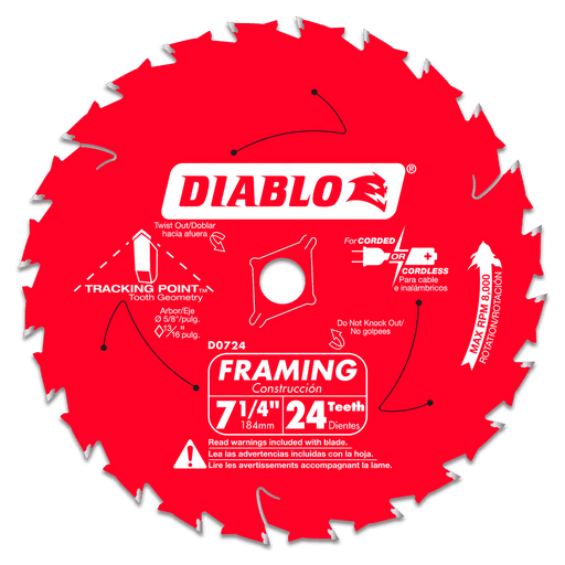 Diablo Tools D0724A 7-1/4 in. x 24 Tooth Framing Saw Blade - Edmondson Supply