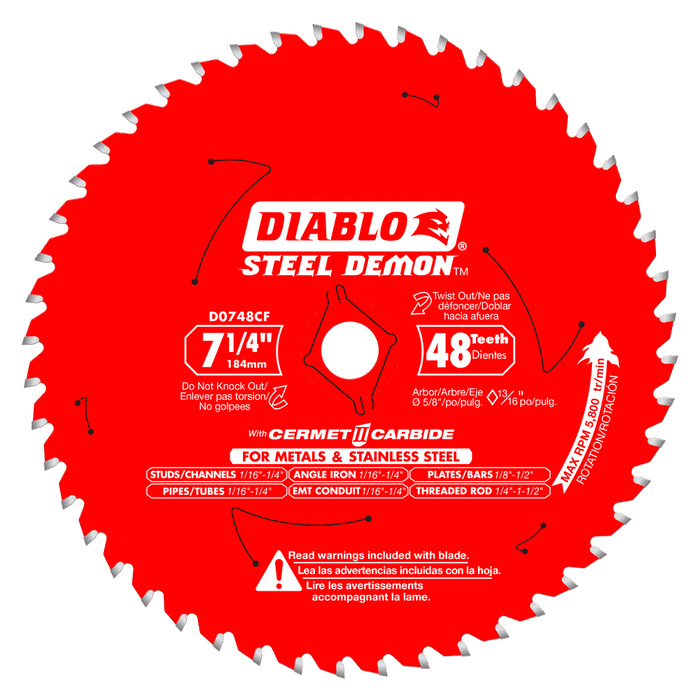 Diablo Tools D0748CFX 7-1/4 in. x 48 Tooth Cermet Metal and Stainless Steel Cutting Saw Blade - Edmondson Supply