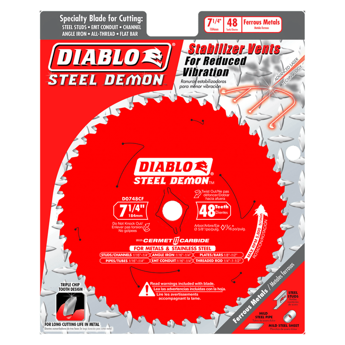 Diablo Tools D0748CFX 7-1/4 in. x 48 Tooth Cermet Metal and Stainless Steel Cutting Saw Blade - Edmondson Supply