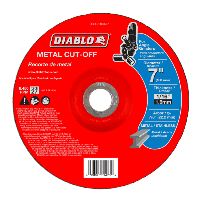 Diablo Tools DBD070063701F 7 in. Metal Cut Off Disc - Type 27 - Edmondson Supply