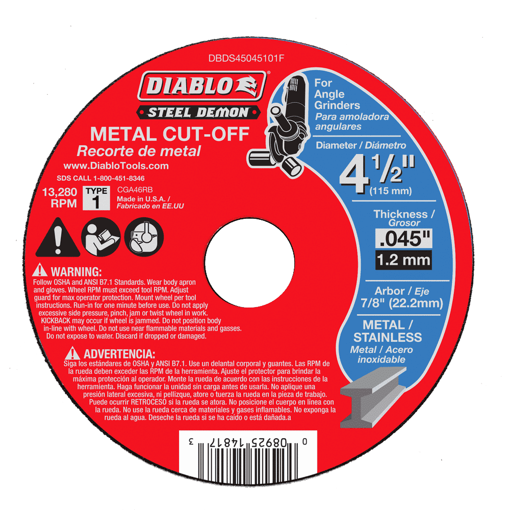 Diablo Tools DBDS45045101F Steel Demon 4-1/2 in. Type 1 Metal Cut-Off Disc - Edmondson Supply