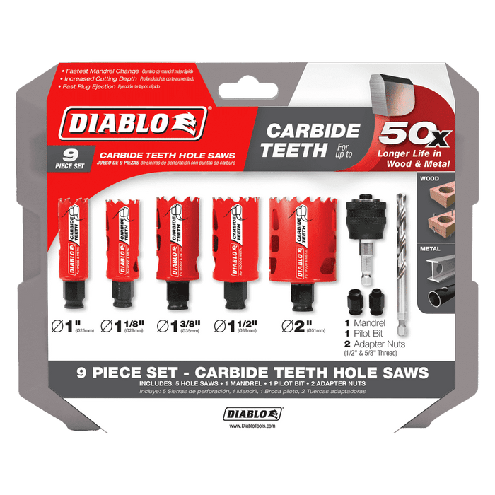 Diablo Tools DHS09SGPCT 9 pc Carbide General Purpose Hole Saw Set - Edmondson Supply
