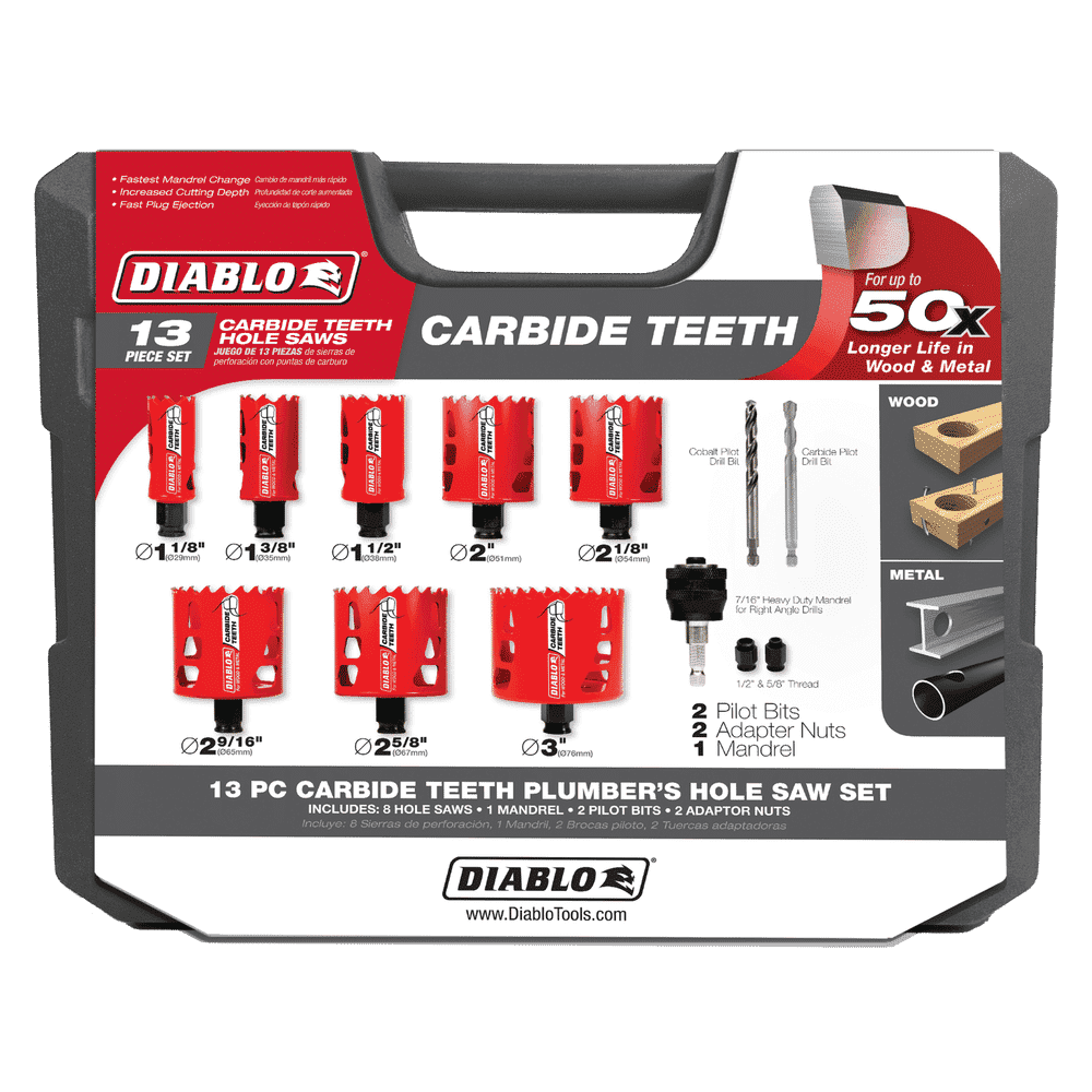 Diablo Tools DHS13SPLCT 13 pc Carbide Plumbers Hole Saw Set - Edmondson Supply