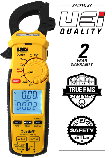 UEi DL589 600A TRMS Clamp Meter w/ DC Amps, Inrush, Magnet - Edmondson Supply