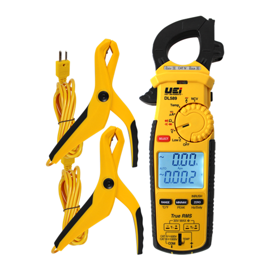 UEi DL589COMBO 600A TRMS Clamp Meter w/ DC Amps, Inrush, Magnet with ATTPC4 Pipe Clamps