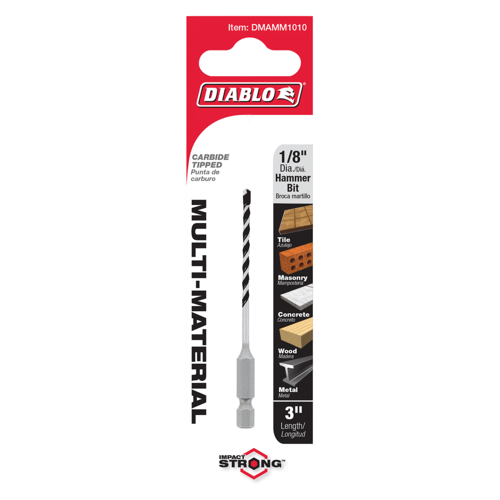 Diablo Tools DMAMM1010 1/8 in. x 2 in. x 3 in. Multi-Material Carbide Tipped Hammer Drill Bit - Edmondson Supply