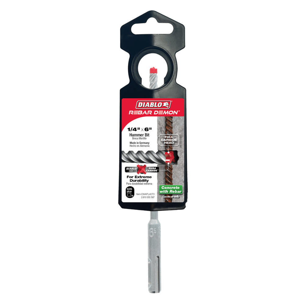 Diablo Tools DMAPL4070 1/4 in. x 4 in. x 6 in. Rebar Demon™ SDS-Plus 4-Cutter Full Carbide Head Hammer Bit - Edmondson Supply