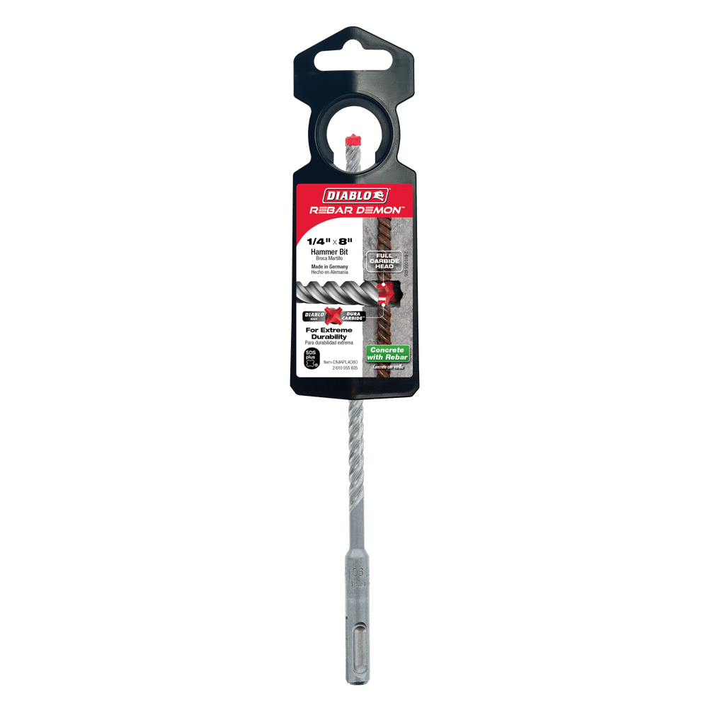 Diablo Tools DMAPL4080-P25 1/4 in. x 6 in. x 8 in. Rebar Demon™ SDS-Plus 4-Cutter Full Carbide Head Hammer Bit (25 Pack) - Edmondson Supply