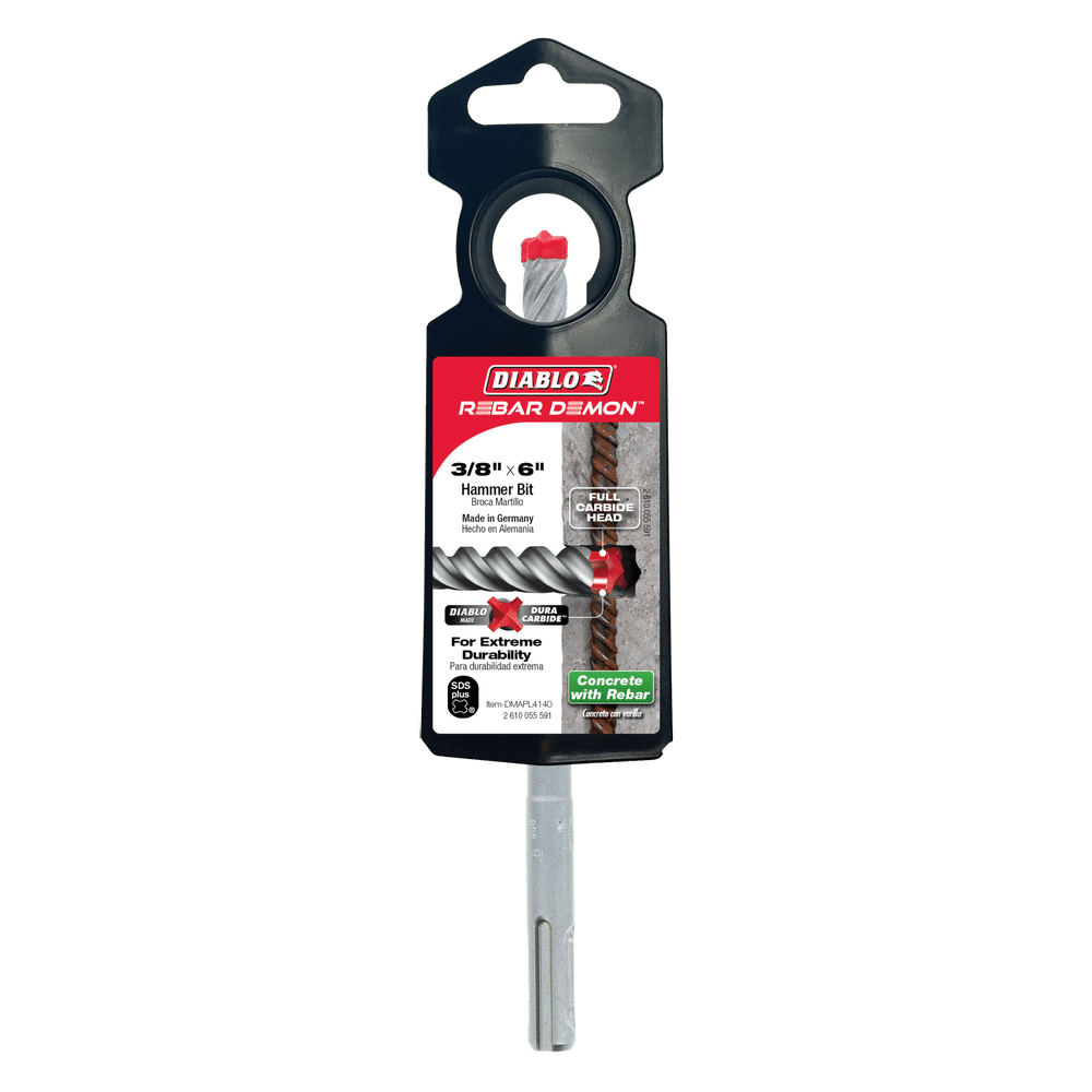 Diablo Tools DMAPL4140 3/8 in. x 4 in. x 6 in. Rebar Demon™ SDS-Plus 4-Cutter Full Carbide Head Hammer Bit - Edmondson Supply