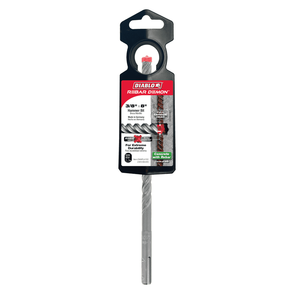 Diablo Tools DMAPL4150 3/8 in. x 6 in. x 8 in. Rebar Demon™ SDS‑Plus 4‑Cutter Full Carbide Head Hammer Drill Bit - Edmondson Supply