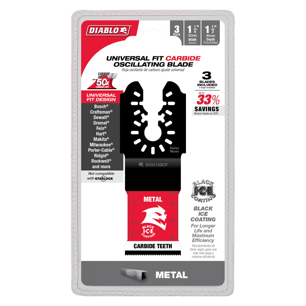 Diablo Tools DOU125CF3 1-1/4" Universal Fit Carbide Oscillating Blades for Metal - Edmondson Supply