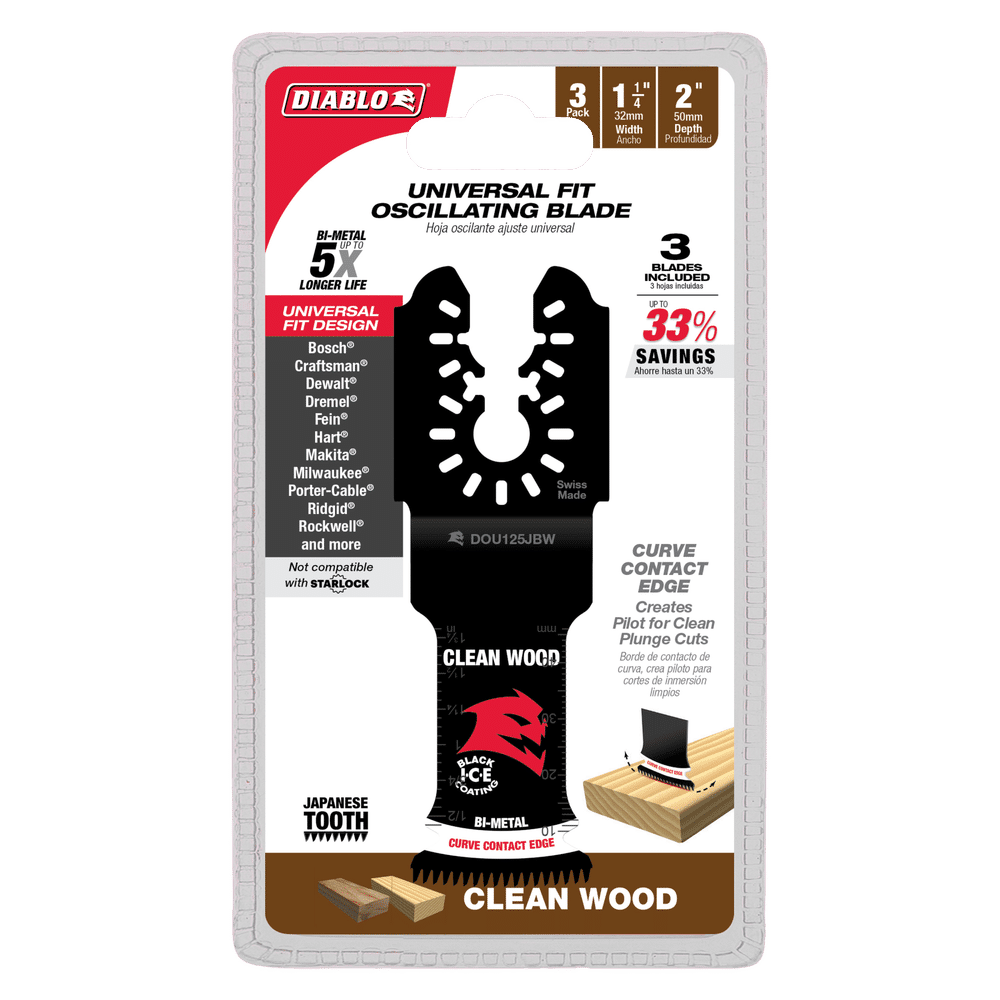 Diablo Tools DOU125JBW3 1-1/4 in. Universal Fit Bi-Metal Oscillating Blades for Clean Wood - Edmondson Supply