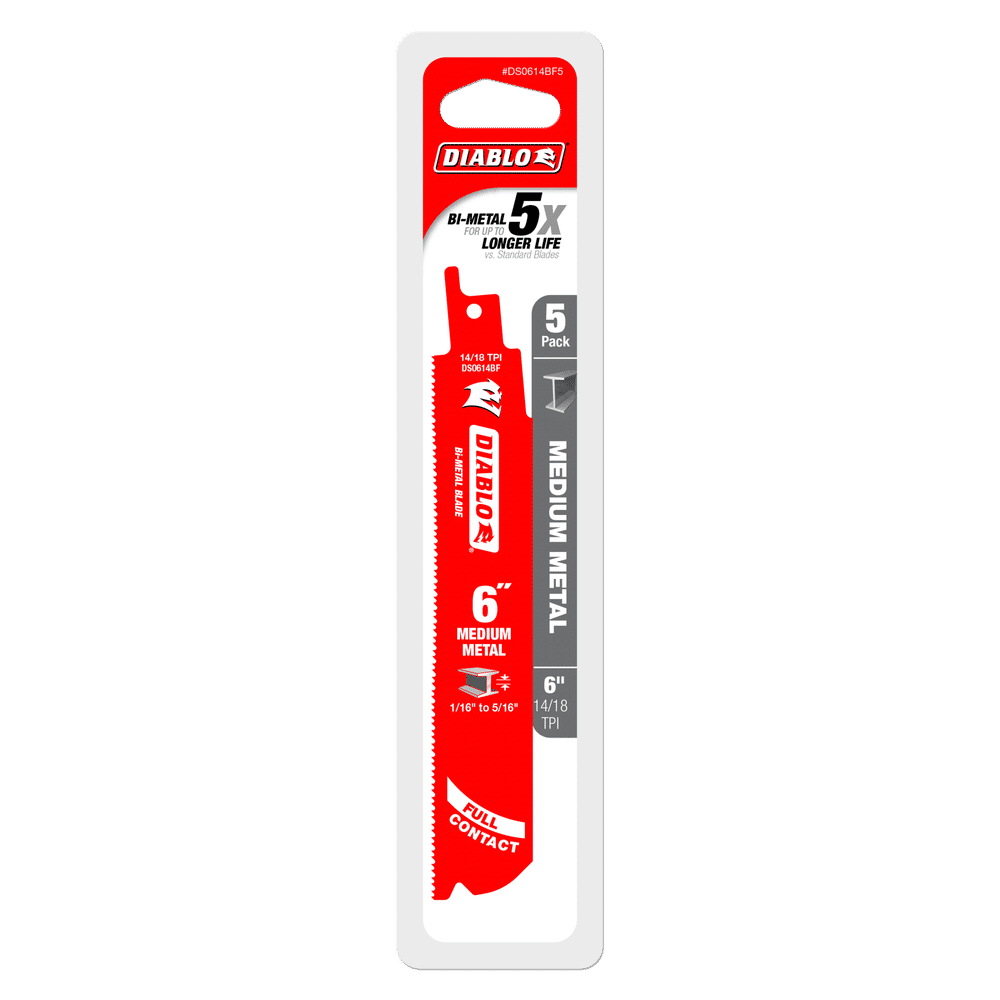 Diablo Tools DS0614BF5 6 in. Bi-Metal Recip Blade for Medium Metal Cutting (3/32 in. to 5/16 in.) (5-Pack) - Edmondson Supply