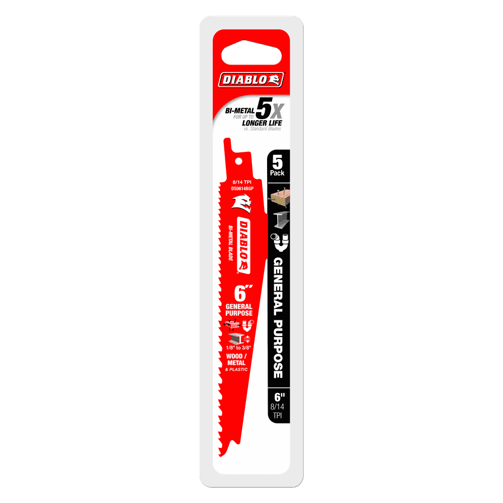 Diablo Tools DS0614BGP5 6 in. Bi-Metal Recip Blade for Nail-Embedded Wood, Metal, and Plastic (5-Pack) - Edmondson Supply