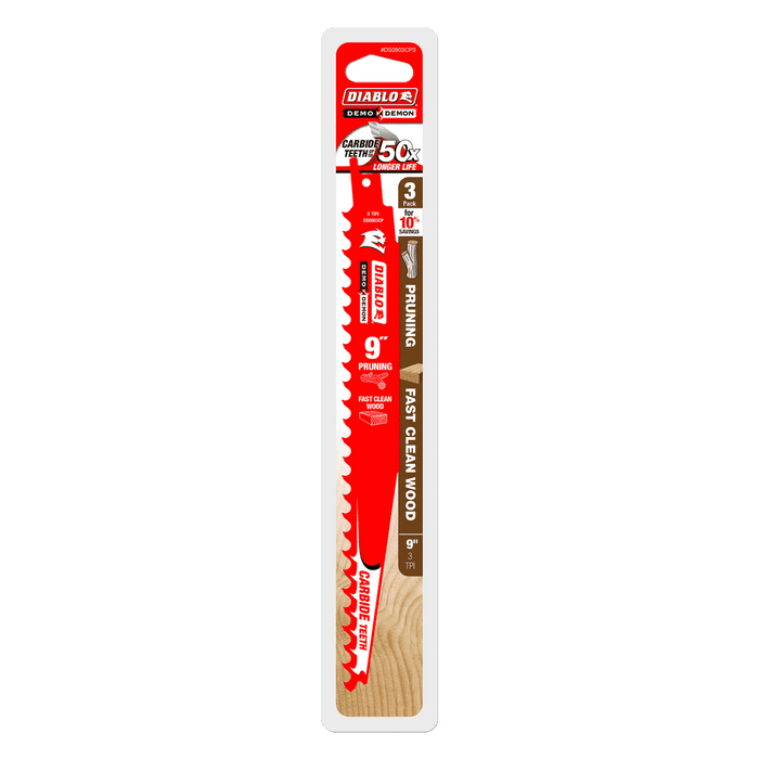 Diablo DS0903CP3 9 in. Demo Demon Carbide Tipped Pruning and Clean Wood Blade (3-Pack) - Edmondson Supply