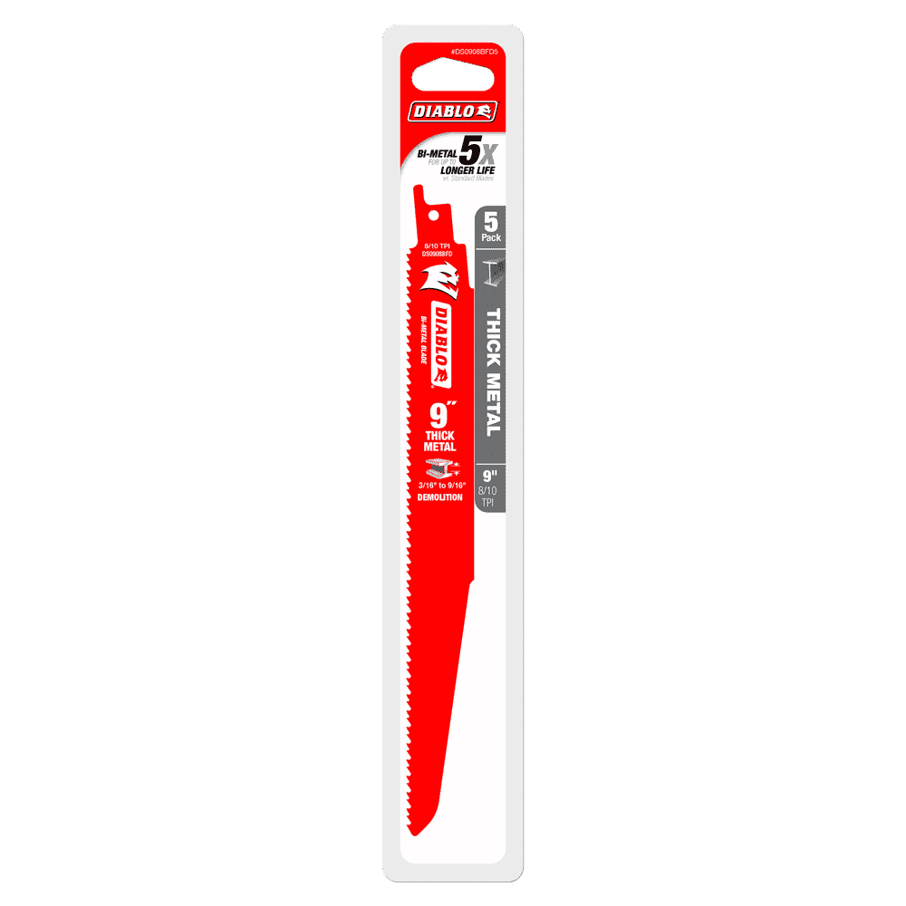 Diablo Tools DS0908BFD5 9 in. Bi-Metal Recip Blade for Thick Metal/Demolition (3/16 in. to 9/16 in.) (5-Pack) - Edmondson Supply