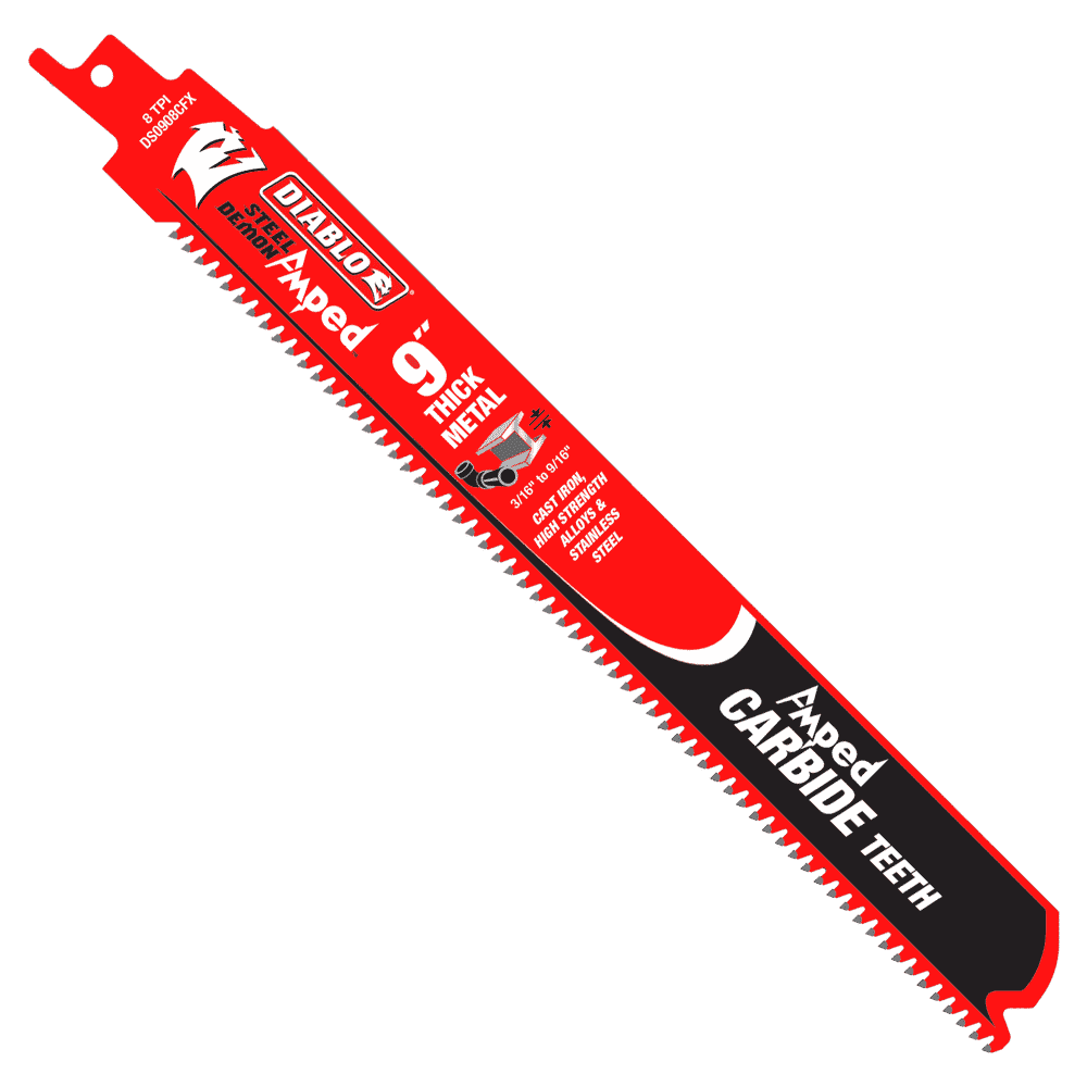 Diablo Tools DS0908CFA3 9" 8TPI AMPED™ Steel Demon™ Carbide Teeth Reciprocating Saw Blades for Thick Metal - Edmondson Supply