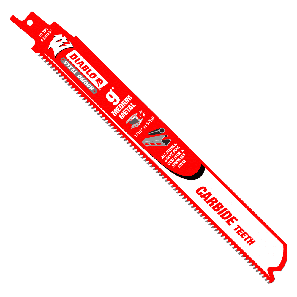 Diablo Tools DS0910CF3 9 in. Steel Demon Carbide Recip Blades for Medium Metal (1/16 in. - 5/16 in.) Cutting (3-Pack) - Edmondson Supply