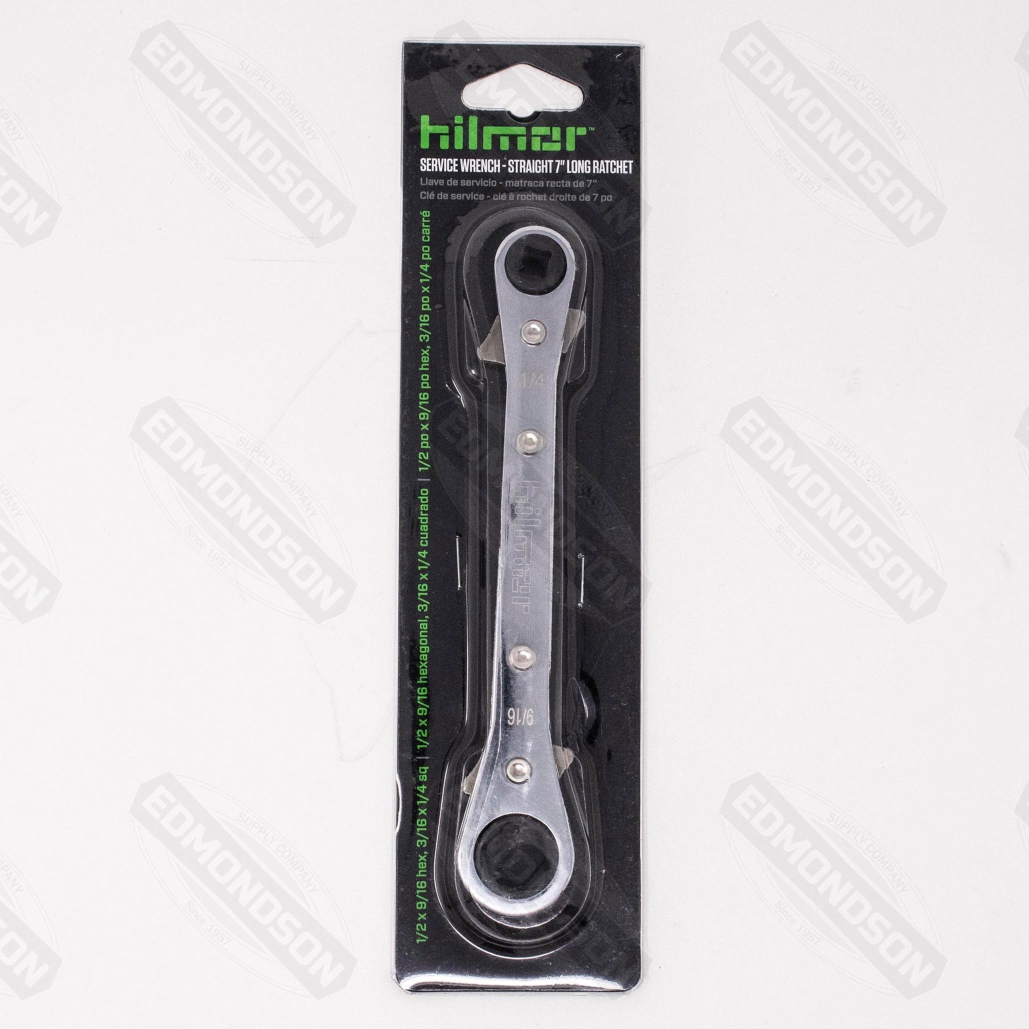 Hilmor 1839045 SWLR Service Wrench - Straight - 1/2" x 9/16" HEX 3/16" x 1/4" sq. - Edmondson Supply