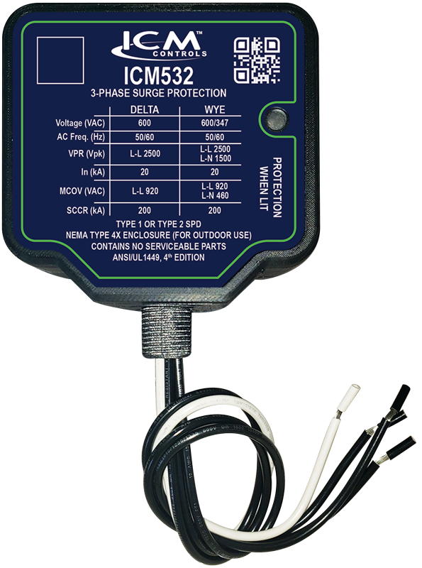 ICM Controls ICM532 3-PHASE SURGE PROTECTIVE DEVICE, 600VAC (DELTA) OR 347/600VAC (WYE) Edmondson Supply