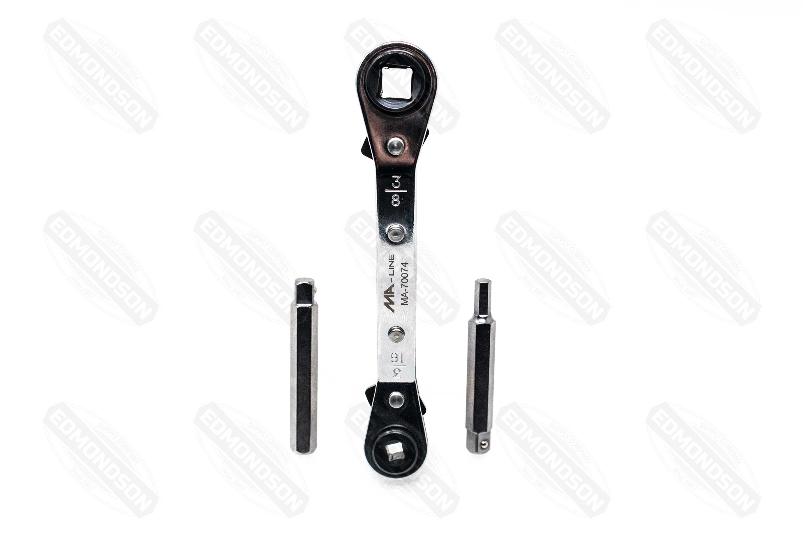 MA-Line 5-1/2" Offset Ratchet Service Wrench with Dual Hex Adapters, 3/16" & 5/16" - Edmondson Supply