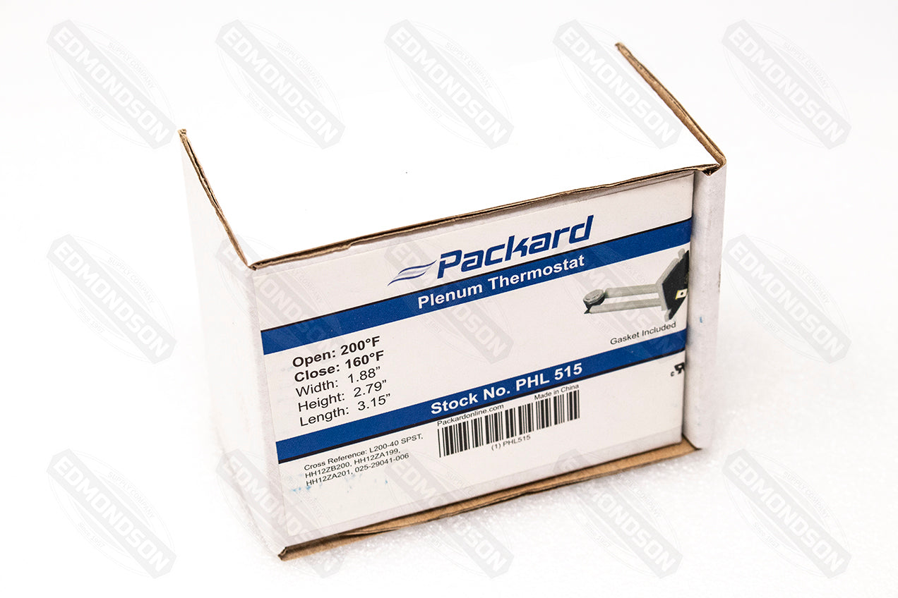 Packard PHL515 Plenum Thermostat, Open at 200°F, Close at 160°F, Bryant/York Replacement - Edmondson Supply