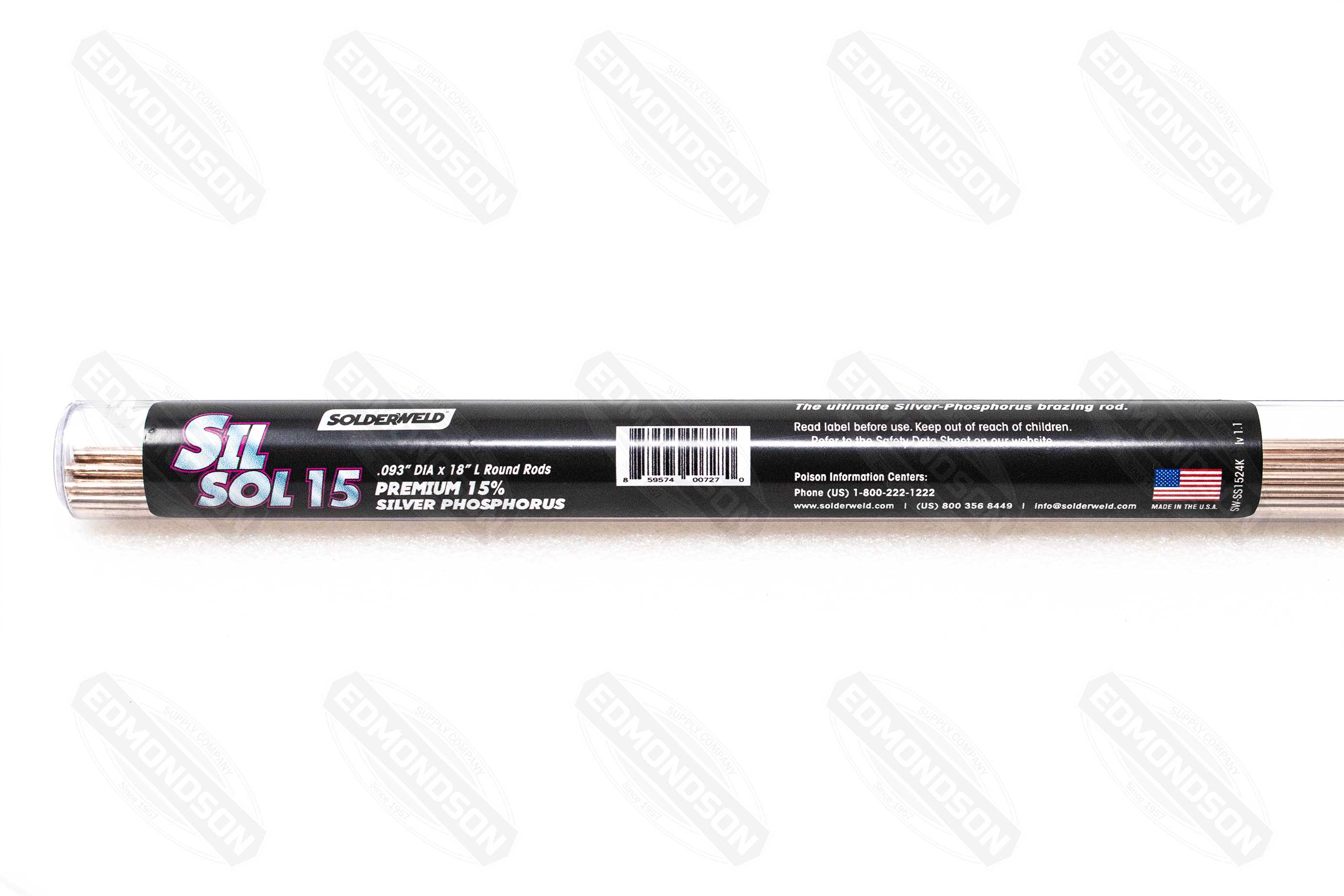 SolderWeld SW-SS1524K Sil Sol 15 - Premium, 15% Silver-Phosphorous Solder Round Rods - 1 lb Tube - Edmondson Supply