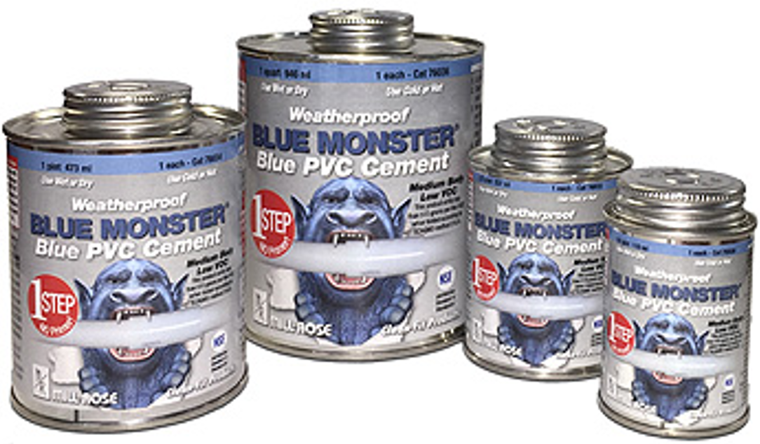 Blue Monster 76034 Weatherproof 1-Step Blue PVC Cement, 16 oz. - Edmondson Supply